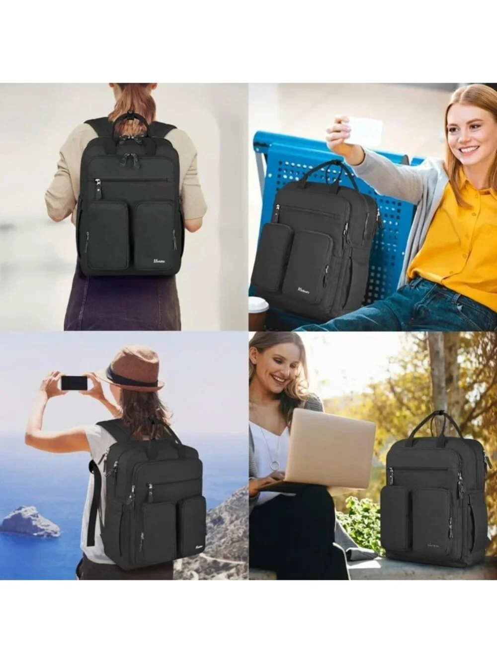Stylish Travel Backpack for Women, TSA-Friendly Laptop Compartment, Black